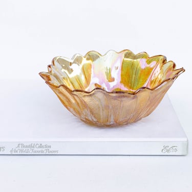 Vintage Marigold Carnival Glass Sunflower Dish, Iridescent Glass Bowl, Antique Flower Dish, Vintage Glassware, Vintage Kitchen Decor 