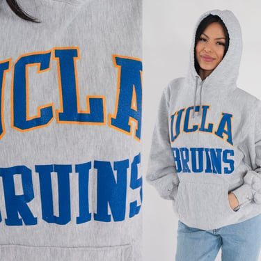 UCLA Hoodie 90s Bruins Hooded Sweatshirt University Los Angeles California Shirt Graphic College Sweater Heather Grey Vintage 1990s Large L 