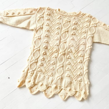 Vintage Cream Cable + Popcorn Knit Sweater 