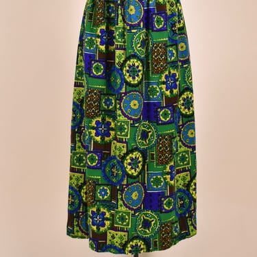 Green and Blue Stained Glass Print Maxi Skirt By Dutchmaid, XL