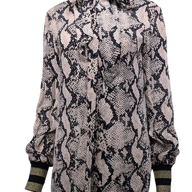 By Malene Birger - Beige & Black Snakeskin Print Long Sleeve Top Sz 4