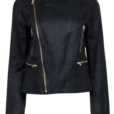 Lauren Ralph Lauren - Black Linen Moto Zip Jacket Sz 10