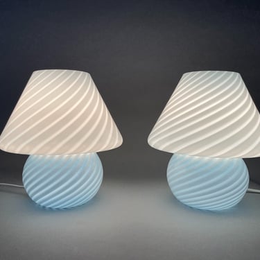 1960's Pair of Murano Glass Swirl Table Lamps by Paolo Venini / Mid Century Italian Lighting 