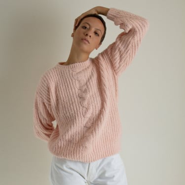 Vintage pink fuzzy heavy knit sweater // S (1465) 