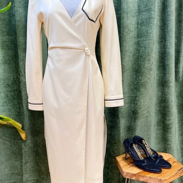Nanushka Berna Faux Leather Wrap Midi Dress, Size XS, Vanilla