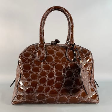 ALAIA Brown Embossed Patent Leather Top Handles Shoulder Handbag