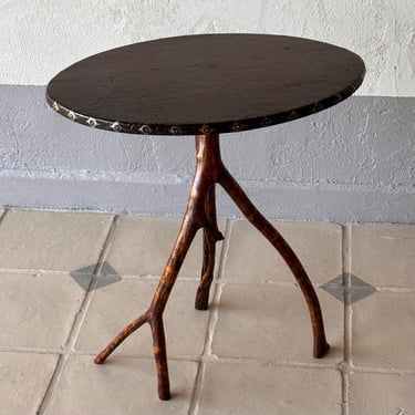 Contemporary English Hedgerow Side Table with Leather Top