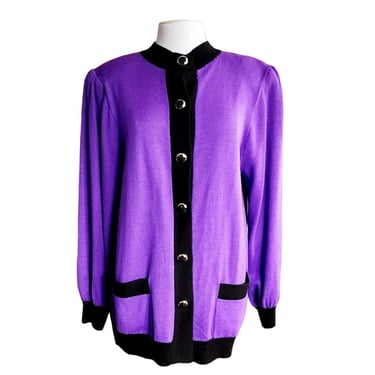 Vintage 80s St John Sweater Jacket Purple Knit 