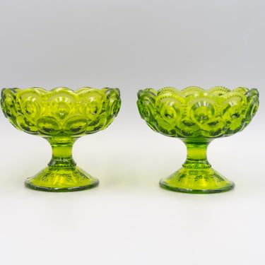 LE Smith or LG Wright Antique Green Moon and Star Candlestick Holder (individually sold) | Vintage Collectible Glass 