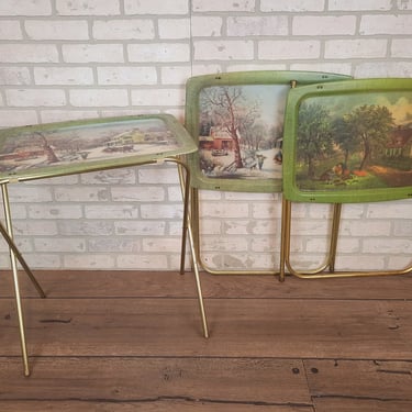 Set of 3 Fiberglass Landscape TV Trays 