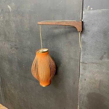 Danish style Tiki Wall Mount Sconce Lamp on Mahogany Brass Swing Arm Vintage Mid-Century Swivel Light 