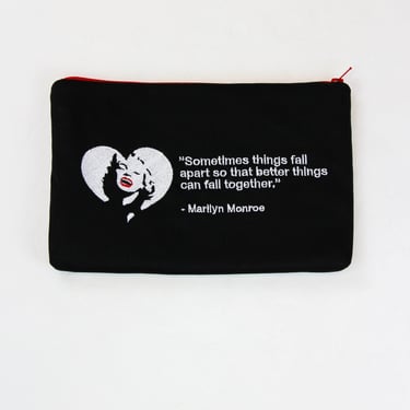 Embroidered Quotes Wallet Coin Make-up Pouch 9" x 6" - Marilyn Monroe 