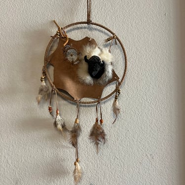 Buffalo Dream Catcher, Buffalo Wall Hanging, Native American Decor, Feather and Fur Decor, Vintage Dream Catcher, Warrior Wheel, Spiritual 