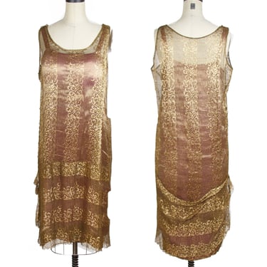 Vintage 1920s Dress ~ Gold Lace and Lilac Lamé Flapper Dress 