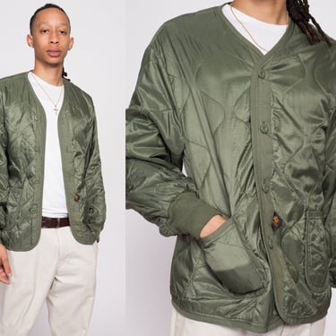 90s Alpha Industries Quilted Army Jacket - Men's Large | Vintage Olive Green Lightweight Military Liner Windbreaker 