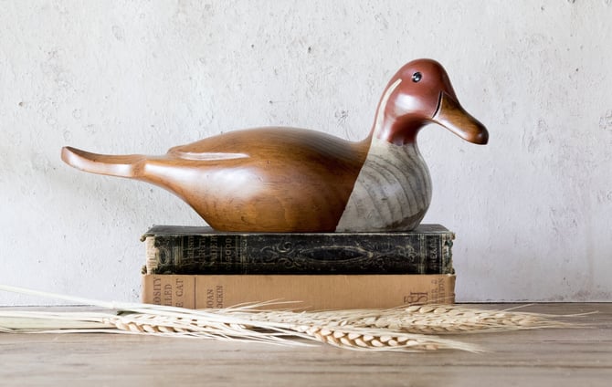 Wood Duck Decoy, Decorative Wooden Duck Figurine 
