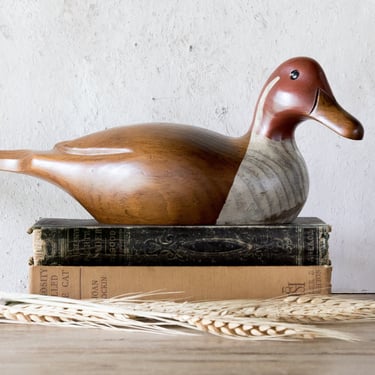 Wood Duck Decoy, Decorative Wooden Duck Figurine 