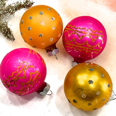 VINTAGE: 4 Shiny Brite Glass Ornaments - Old Distressed Christmas Ornaments - Holliday - SKU 