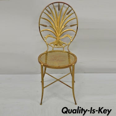 Italian Hollywood Regency Iron Tole Metal Gold Gilt Wheat Sheaf Salvadori Chair
