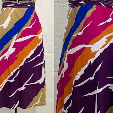 Vintage Seagull Skirt A-Line Soko Separates Purple Pink Blue Tan Boho Rainbow Jewel Tones Dopamine Dressing 1970s 1980s Large XL 
