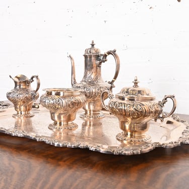 Tiffany & Co. Antique Repousse Silver Plate Coffee or Tea Service Set