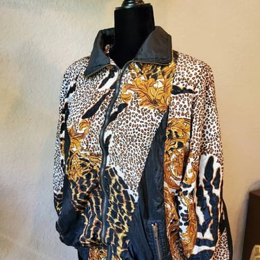 Vintage Bomber jacket leopard print with zipper, 1990's 