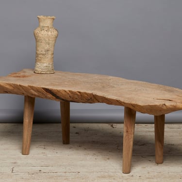 Natural Bleached Slab Teak Top Coffee Table with Simple Tapered Legs