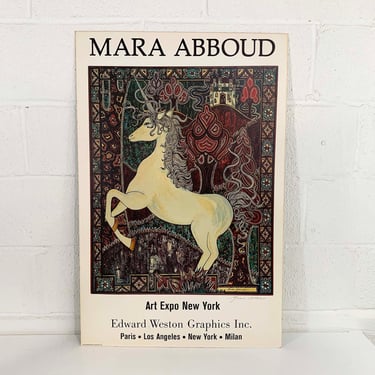 Vintage Mara Abboud Art Expo New York Unframed Print Poster Museum Exhibit Painting Unicorn Horse 1970s 70s 1978 