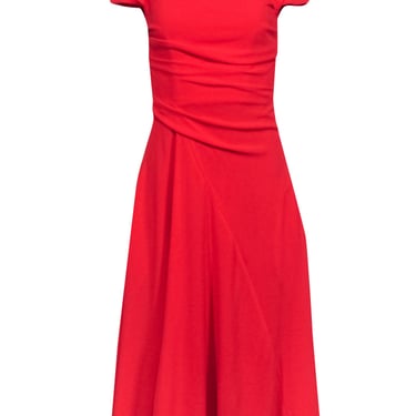 Talbot Runhof - Red Cap Sleeve Ruched Dress Sz 6