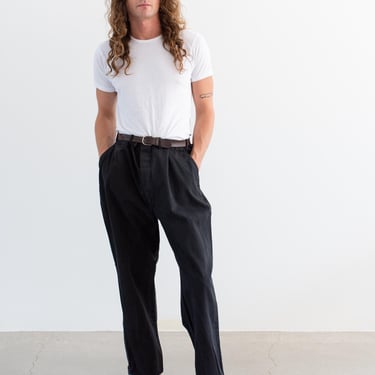 Vintage 43 Waist Black Cotton Twill Chinos | High Rise Unisex Straight Leg Utility Pant Trouser | P245 