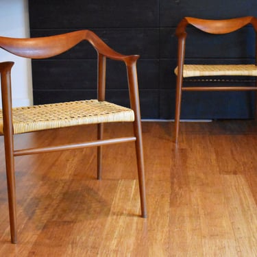 Pair of newly-restored teak “Bambi” armchairs by Rastad & Relling for Gustav Bahus, circa 1950s 