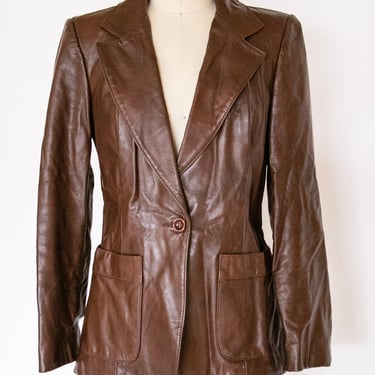 1970s Leather Jacket Brown Blazer S 