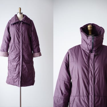 purple quilted jacket | 80s vintage Portrait high collar warm puffy puffer coat 