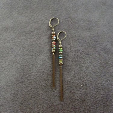 Minimalist multicolor imperial jasper earrings bronze 