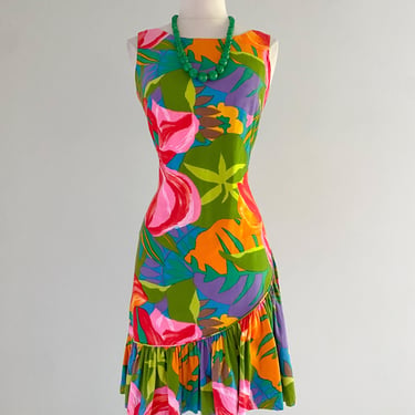 1960's Rhapsody by Glazier Print Polished Cotton Dress / Sz M