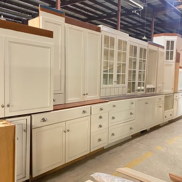 27 Piece Set of White Kitchen Cabinets with Glass Panel Doors and Extra Tall Uppers