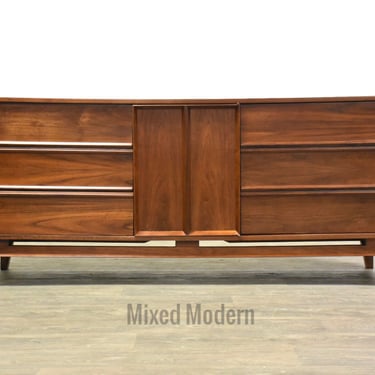 Walnut Mid Century Modern Long Dresser 