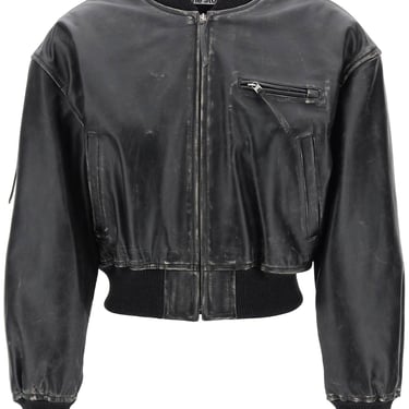 Acne Studios Aged Leather Bomber Jacket With Distressed Treatment Women