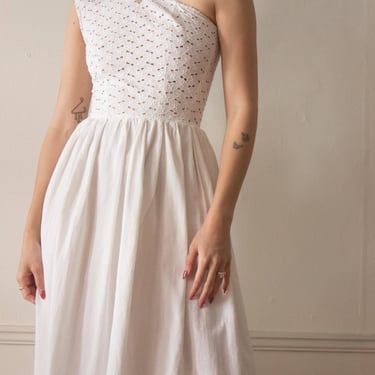 1950s Eyelet One Shoulder Cotton Gown 
