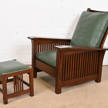 Stickley Mission Oak Arts & Crafts Reclining Morris Lounge Chair With Ottoman