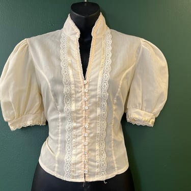 vintage lace prairie blouse 1970s ivory high neck victorian shirt small 