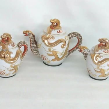 Moriage Japan Gold Dragon Ware White Teapot Creamer and Sugar Bowl 2461B