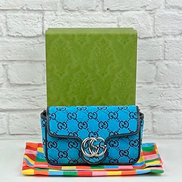 Gucci GG Marmont Jacquard Crossbody Mini, Multicolor Blue, NEW W/ Tags