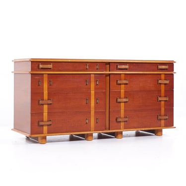 Paul Frankl for Johnson Furniture Mid Century Leather, Birch and Maple Station Wagon Dresser - mcm 