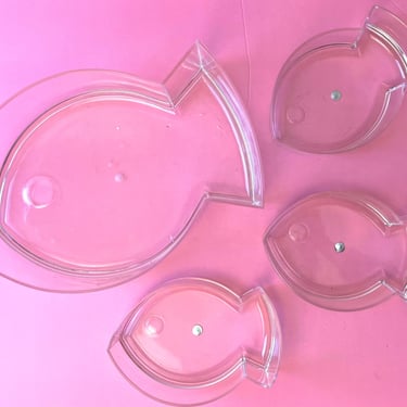 Vintage 1980s 4 Piece Lucite Goldfish Serving Bowl Set 