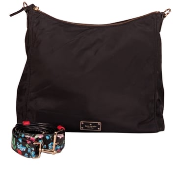 Kate Spade - Black Nylon Floral Strap Crossbody Bag