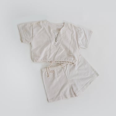 Vintage 80s white cotton 2pc short set top 