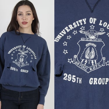 Vtg 50s 60s Air Force Univ Of Louisville Crew Neck Military USN Sweatshirt L 