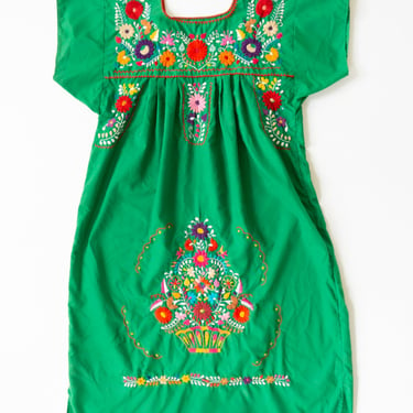 Vintage Green Mexican Embroidered Dress