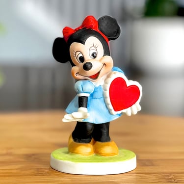 VINTAGE: Disney Minne Mouse Figurine - Bisque Porcelain - Love, Valentines - Made in Taiwan- Collectible Figurines - SKU 00035292 